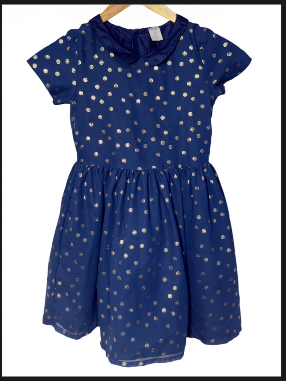 Carter's navy blue dress with gold metallic polka dots Kid’s size 7 | g